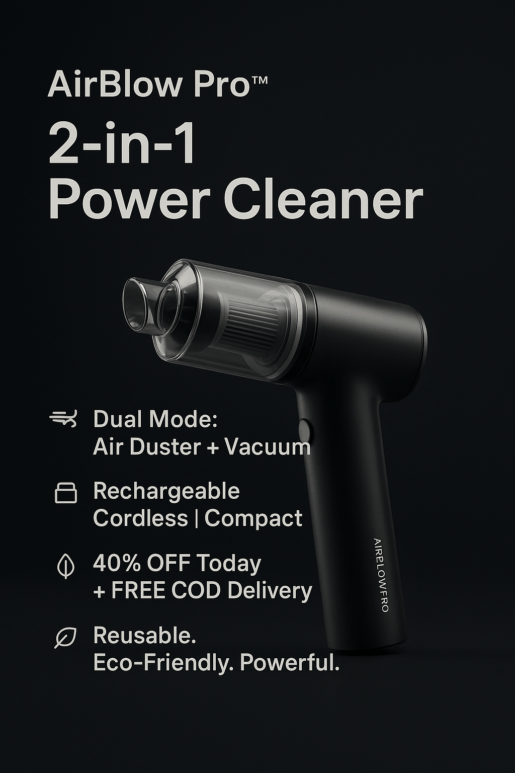 AirBlow Pro – Portable Air Duster & Wireless Vacuum Cleaner