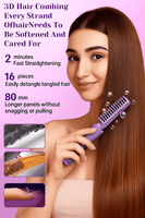 GlamHeat Portable Hair Straightening Comb with 3D combing, fast 2-minute straightening, 16-piece detangling teeth, and 80mm anti-pull panels for smooth, frizz-free hair.