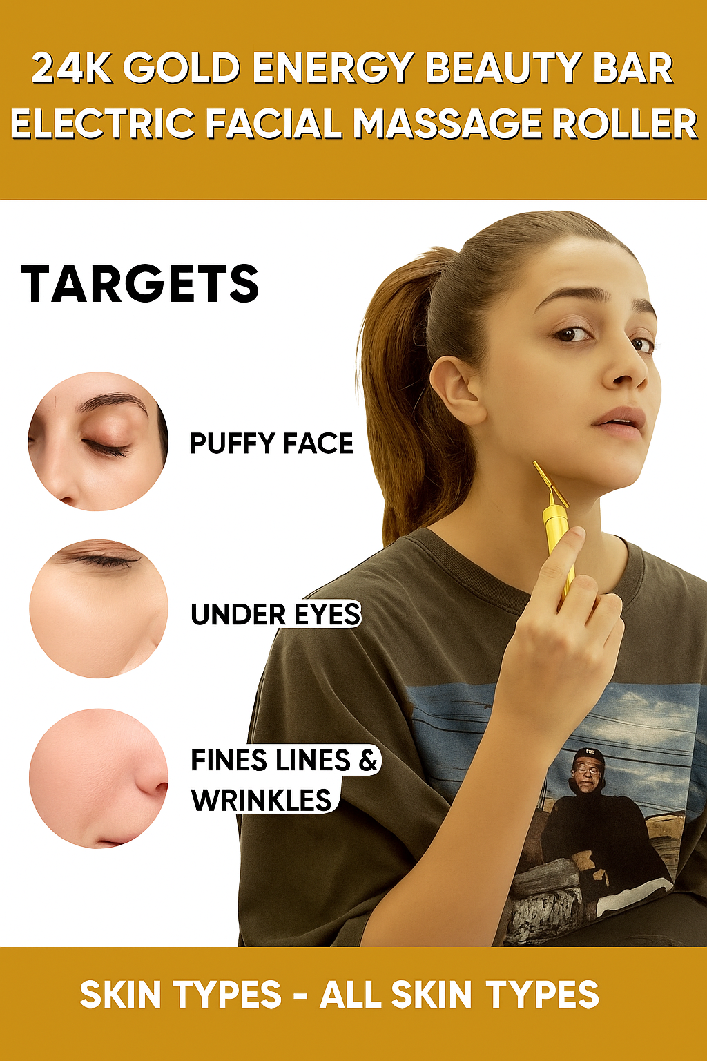 "24K Gold Face Massage Roller for Anti-Aging, Dark Circles & Wrinkles"