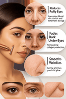 24K Gold Face Massage Roller reducing puffy eyes, fading dark under-eyes, and smoothing wrinkles on woman's face